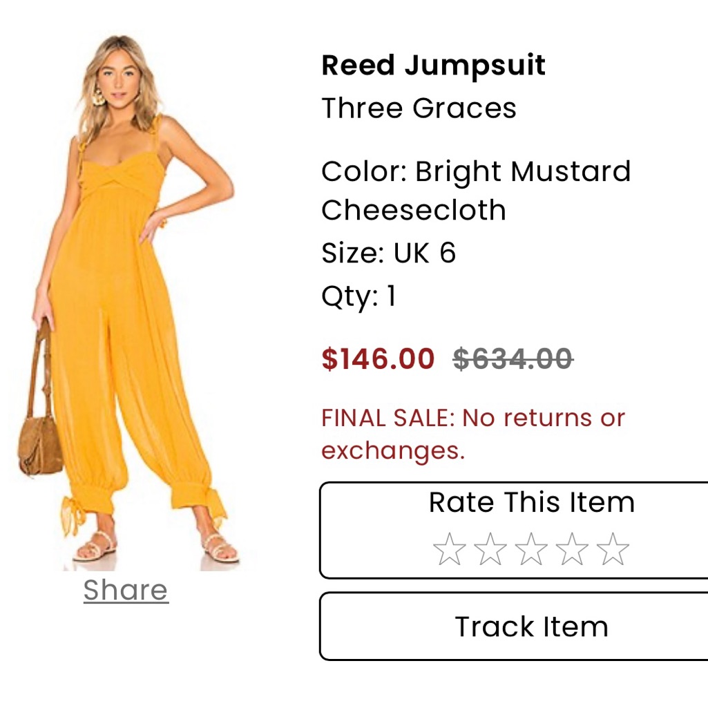 Yellow Jumpsuit- Three Graces Purchased From Revolve